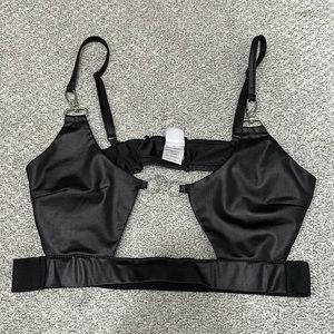 Black leather chain cutout top